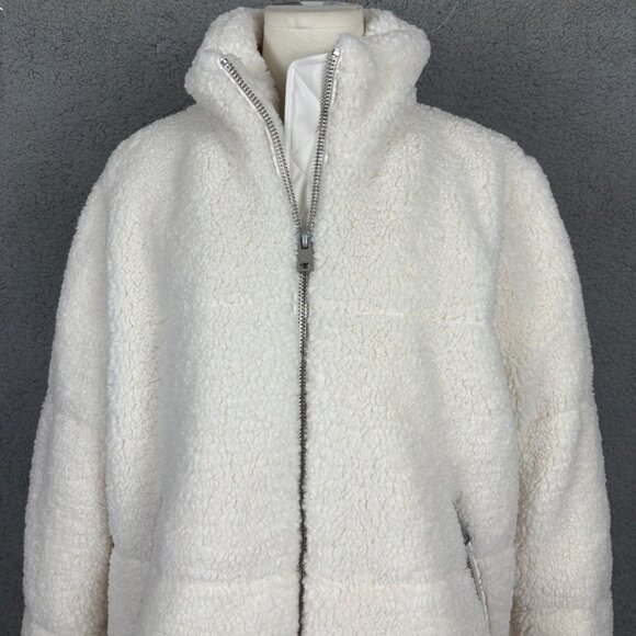Levis Women's Stand Collar Sherpa Puffer Jacket Zip Up Pockets XL Cream NWT's. - Picture 2 of 8